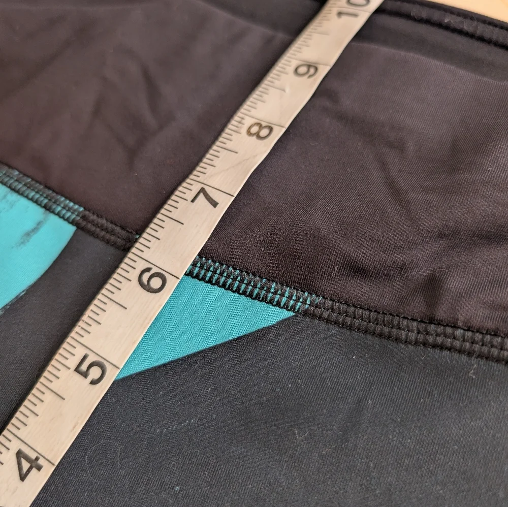 Lululemon Run Top Speed Crop Leggings Black Teal Print Size 12 - Picture 8 of 9